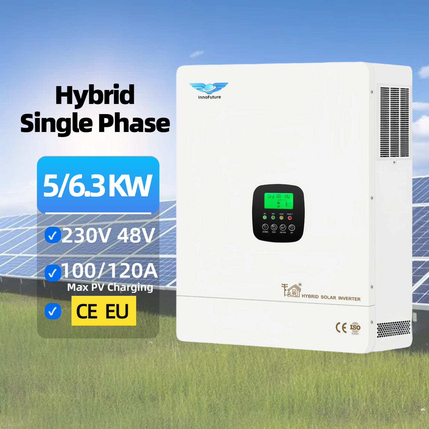 EU Model Hybrid Solar Inverter 5KW 6.3KW Single Phase